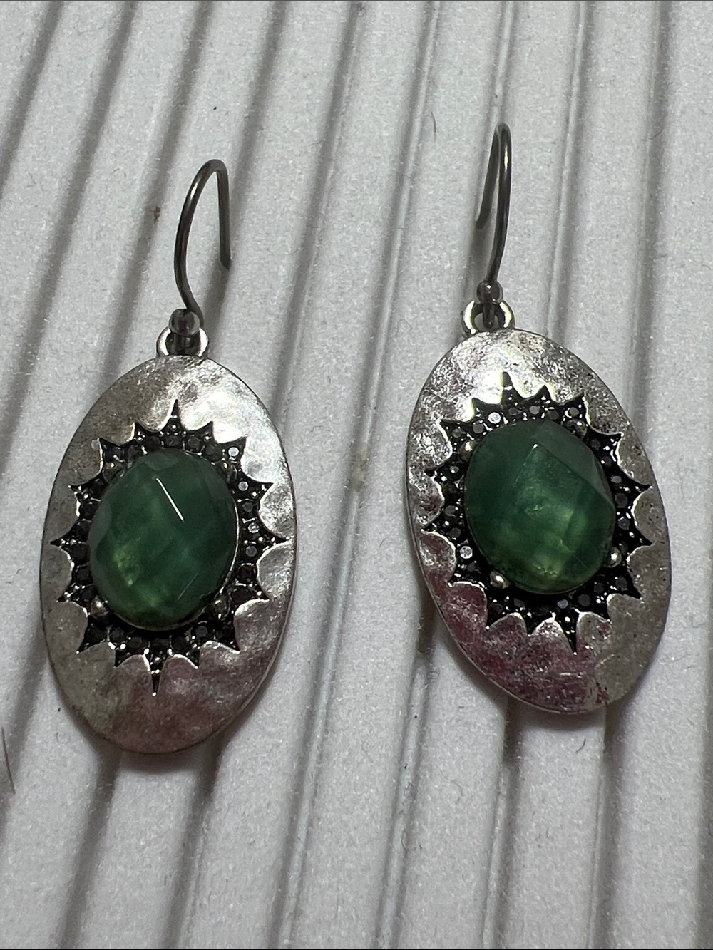 Silver-Tone Green Stone Drop Earrings - Women Jewelry